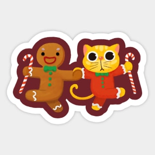 Christmas Cat Dance with Gingerbread Man Sticker